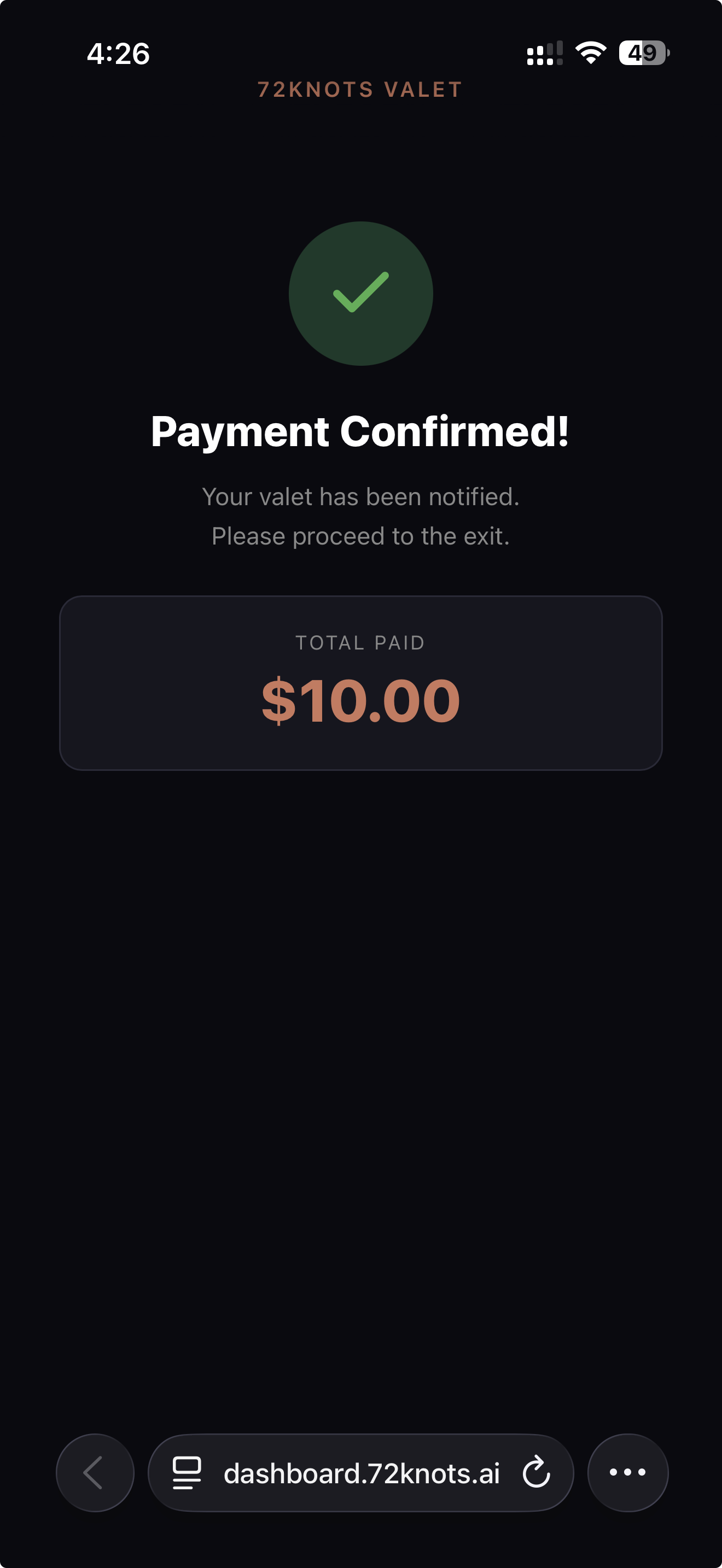 Valet AI guest payment confirmation